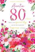 80th Birthday Card for Auntie Female Large Floral Verse Special Aunt Eighty