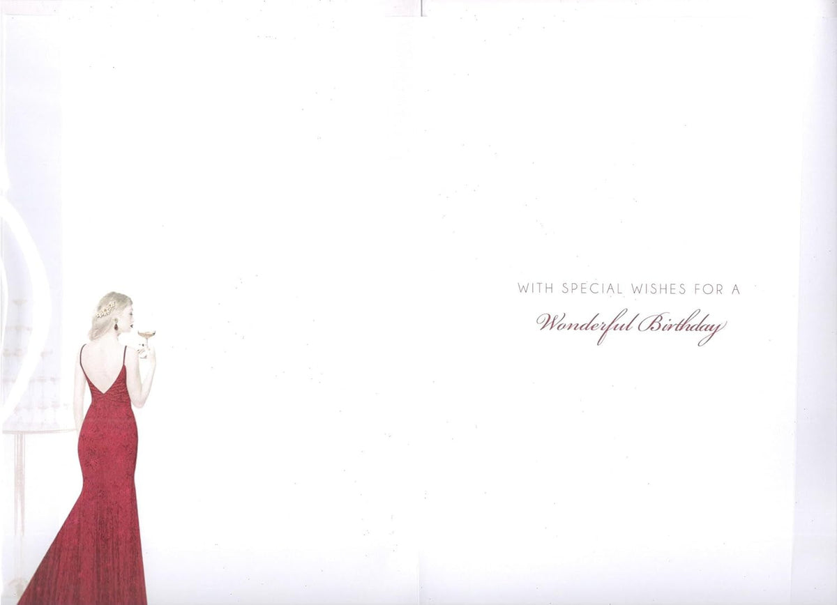 Daughter-in-law 50th Birthday Card  Red Gown & Champagne Design  15x23cm