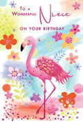 Niece Happy Birthday Card Wonderful Bright Flamingo Flowers Design Lovely Verse