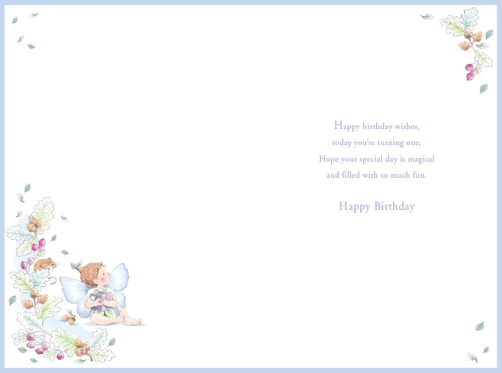 Grandson 1st Birthday Card Age 1 Acorn Pixie 9" x 6" Lovely Verse