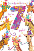 7th Birthday Card Great Granddaughter Giraffe Pink Large 7 Today 15x23cm