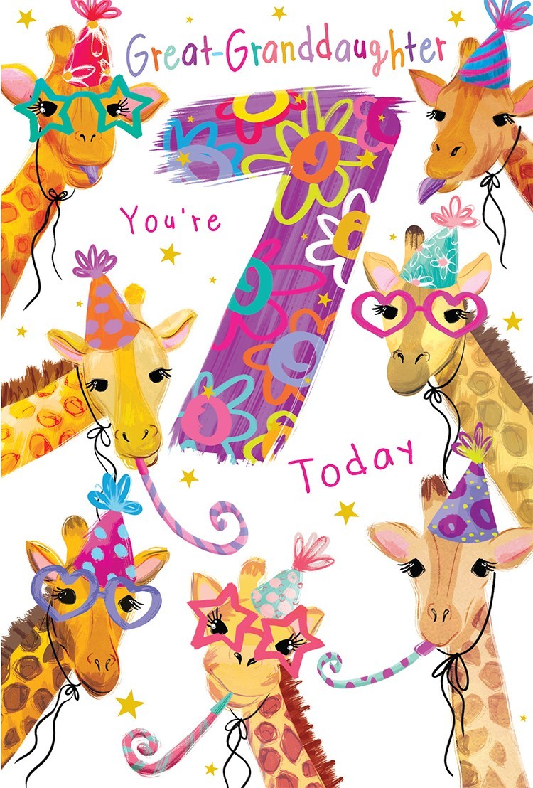 7th Birthday Card Great Granddaughter Giraffe Pink Large 7 Today 15x23cm