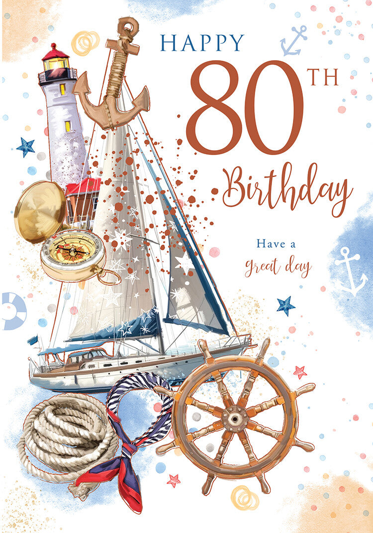 Happy 80th Birthday Card Male Foil Finish 8" x 6" Lovely Verse