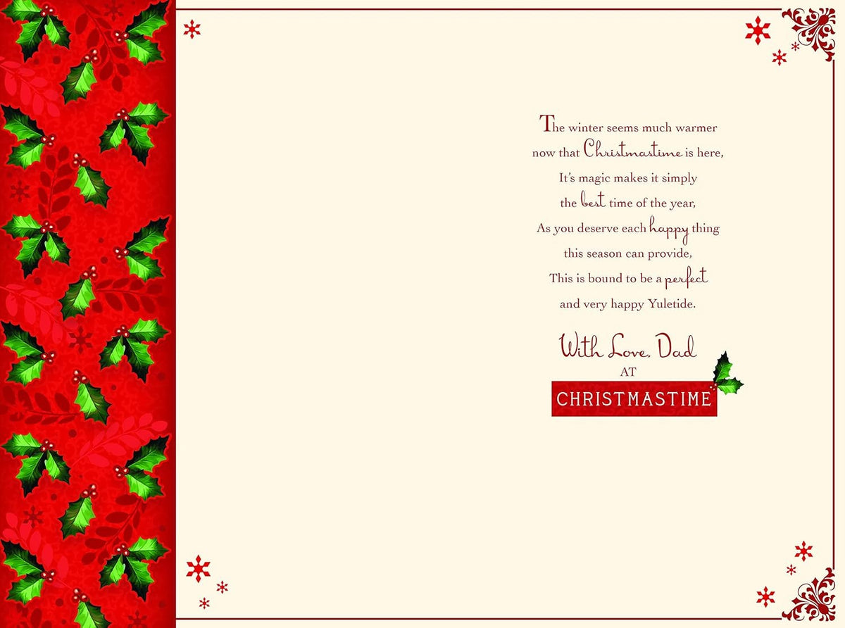 Special Dad Christmas Card Word Snowflake & Holly Design Lovely Verse