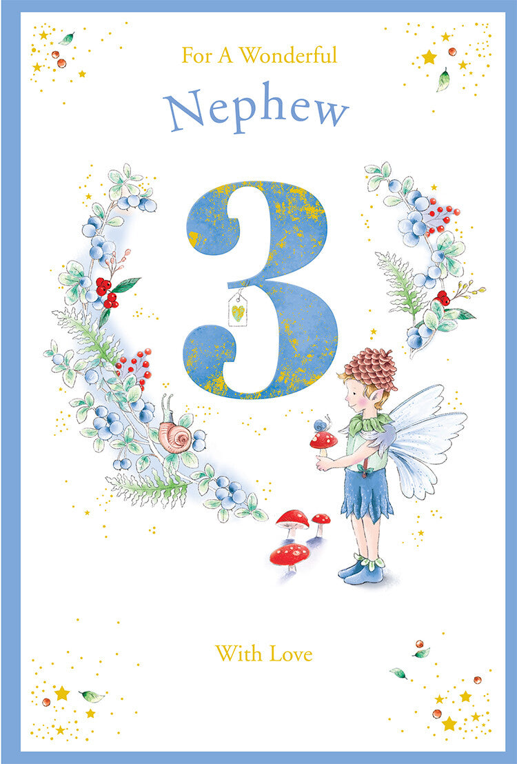 Nephew 3rd Birthday Card Age 3 Berry Pixie 9" x 6" Lovely Verse