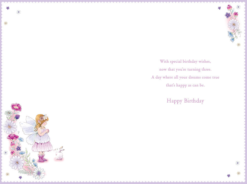 Niece 3rd Birthday Card Age 3 Dandelion Fairy 9" x 6" Lovely Verse