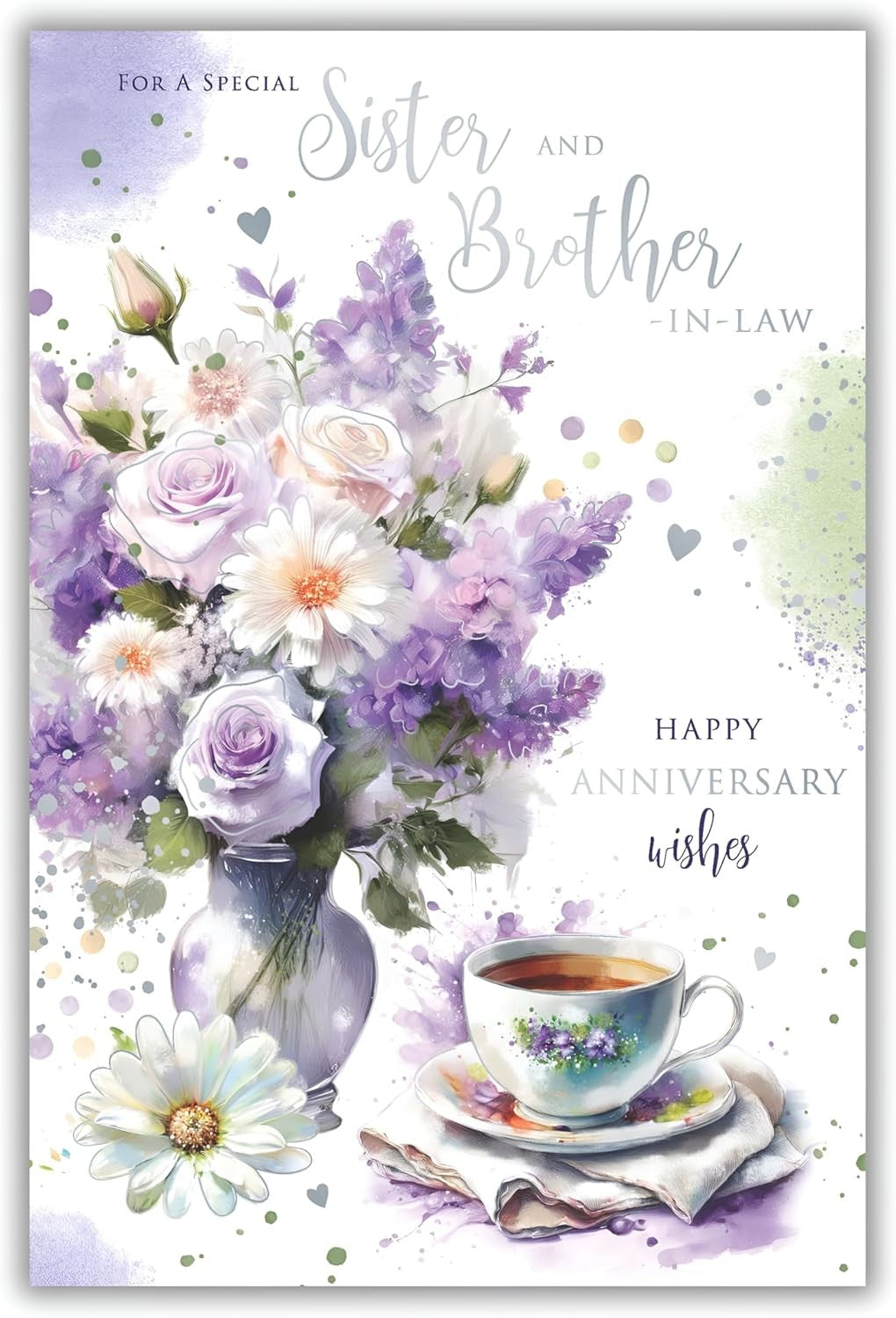 Sister & Brother-in-law Anniversary Card  Floral Teacup Design  15x23cm