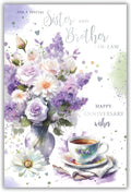 Sister & Brother-in-law Anniversary Card  Floral Teacup Design  15x23cm