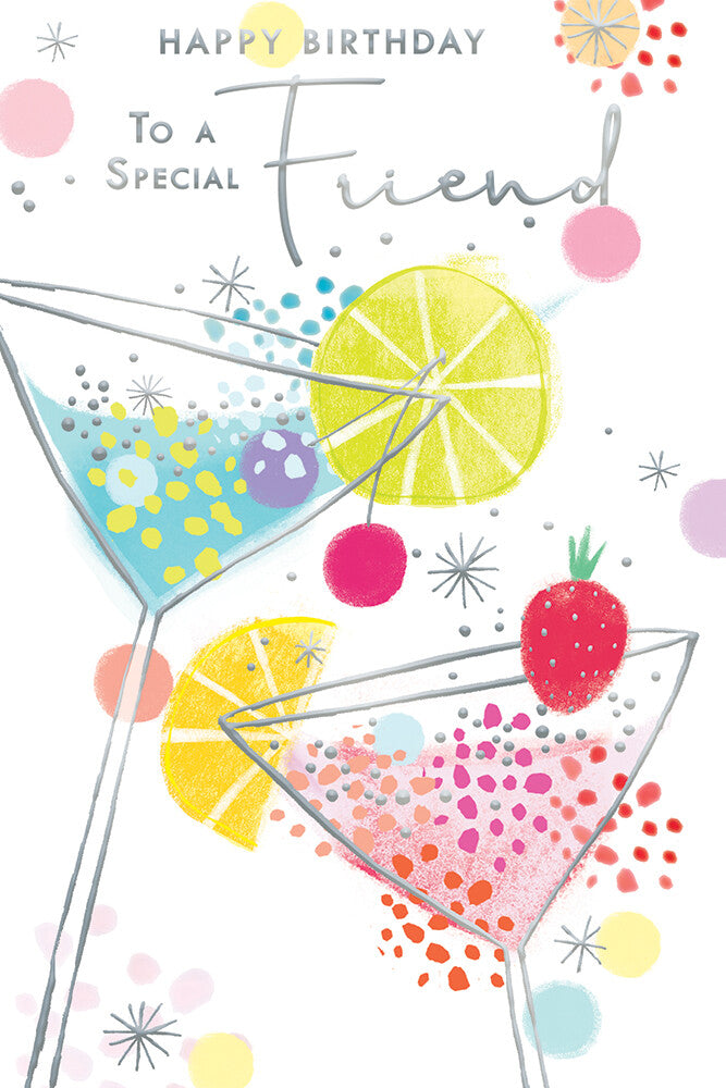 Friend Happy Birthday Card Bright Cocktail Glass Female Lovely Verse