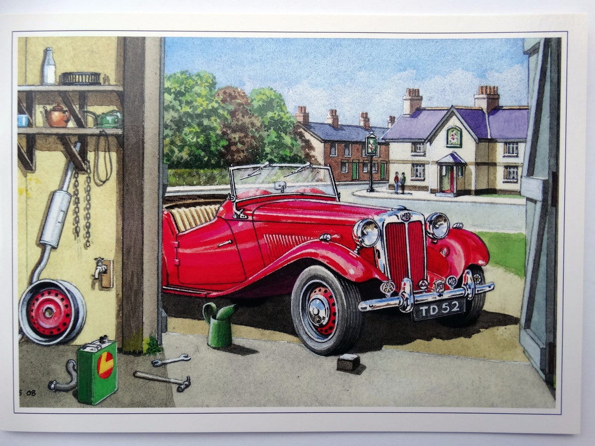 MG TD 1952 Card Red Car Pub Garage Tools Christmas Open Blank Birthday