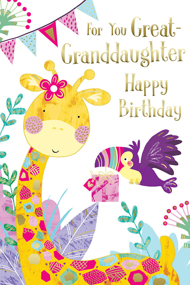 Great Granddaughter Birthday Card Cute Giraffe Happy  Lovely Verse