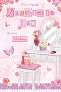 Daughter In Law Birthday Card Dressing Table Gift & Butterfly Design Happy