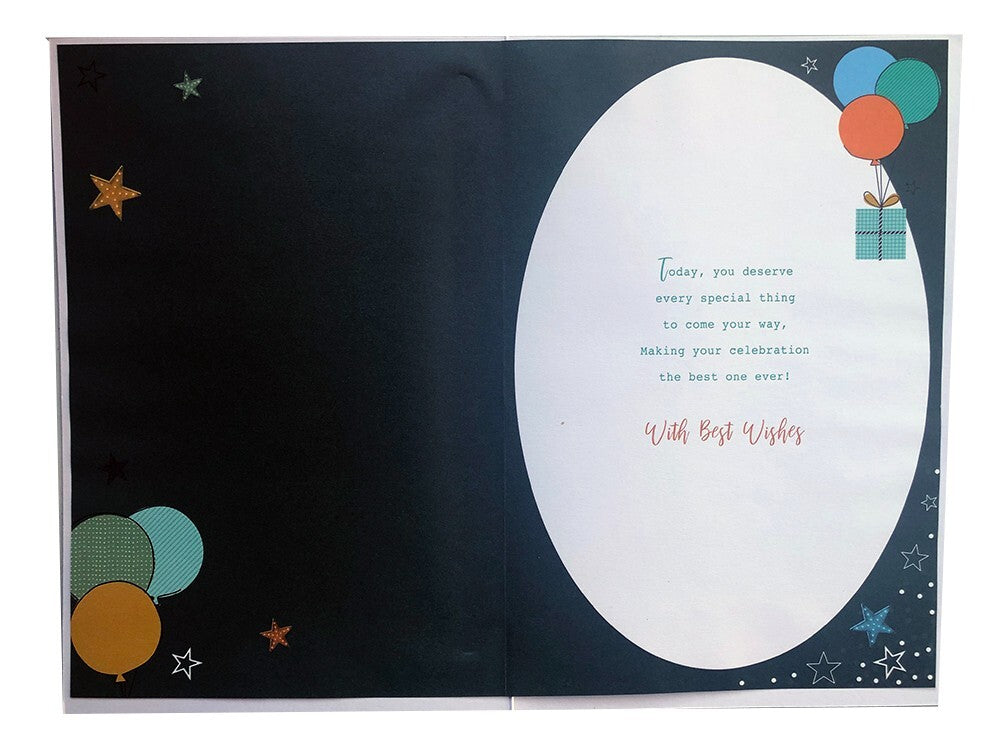 18th Birthday Card Grandson - Balloons Stars & Gifts Design ~ Approx 6"x9"