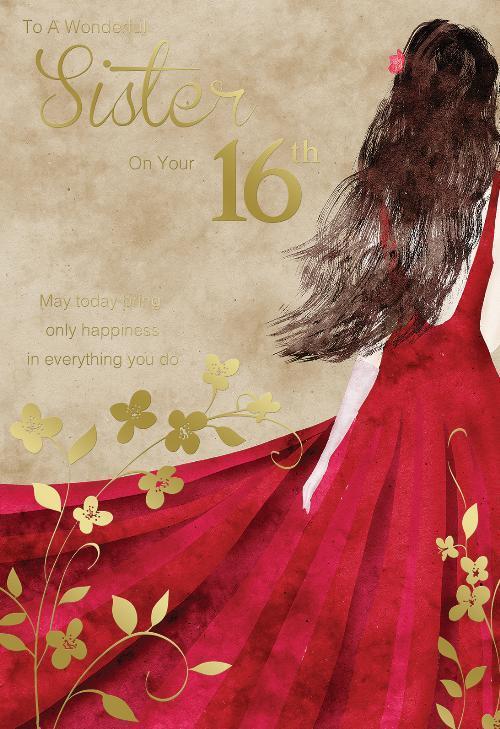 Sister 16th Birthday Card 16 Wonderful Happy Girl & Hair Design