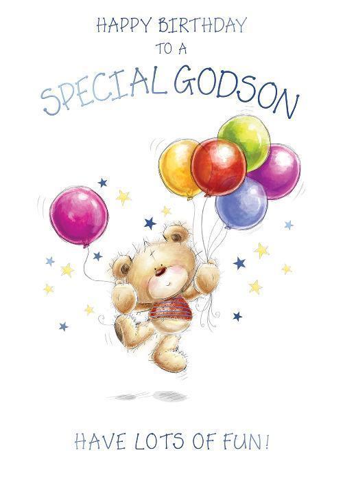 Godson Happy Birthday Card To A Special  Bear & Balloons Design