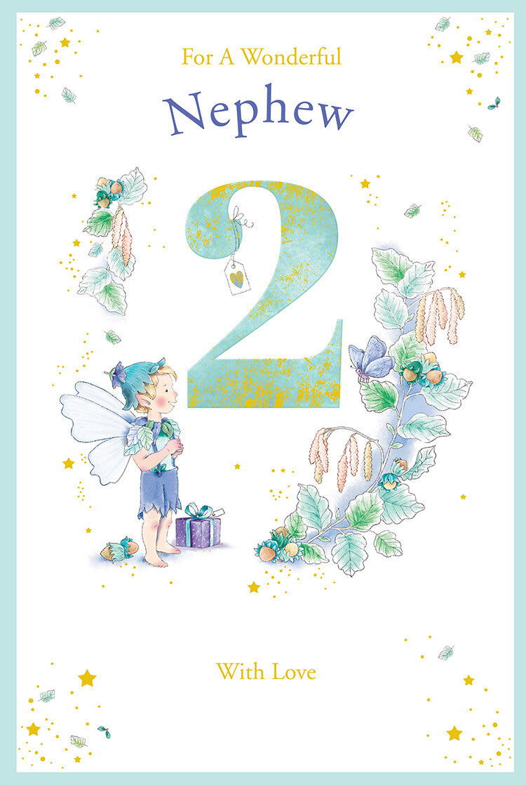 Nephew 2nd Birthday Card Age 2 Catkin Pixie 9" x 6" Lovely Verse
