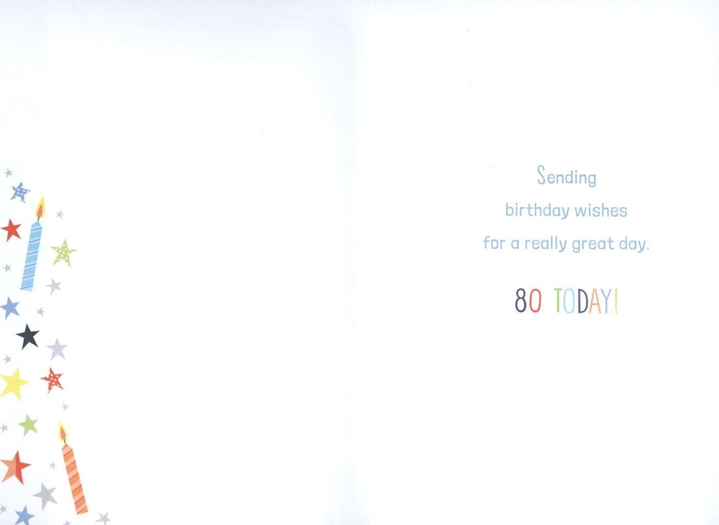 80th Birthday Card for Grandad  Colourful Stars & Candles  15x23cm Insert