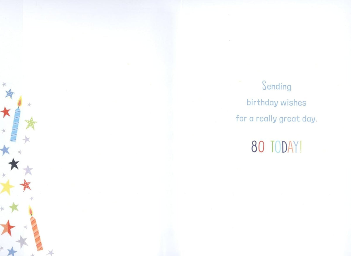 80th Birthday Card for Grandad  Colourful Stars & Candles  15x23cm Insert