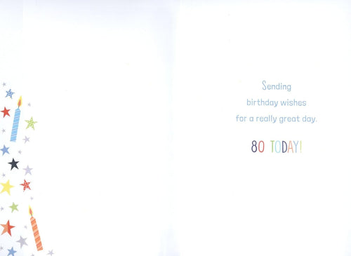 80th Birthday Card for Grandad  Colourful Stars & Candles  15x23cm Insert
