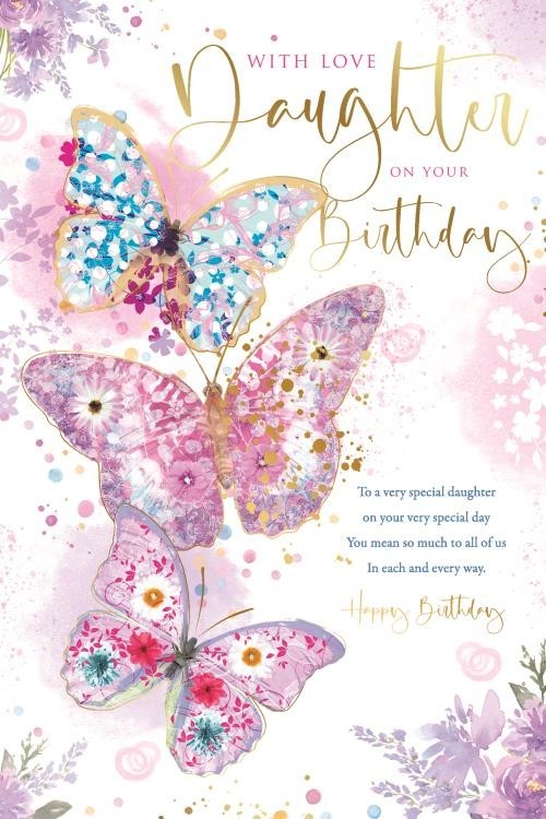 Birthday Card for Daughter  Butterfly Design  15x23cm  Colour Insert