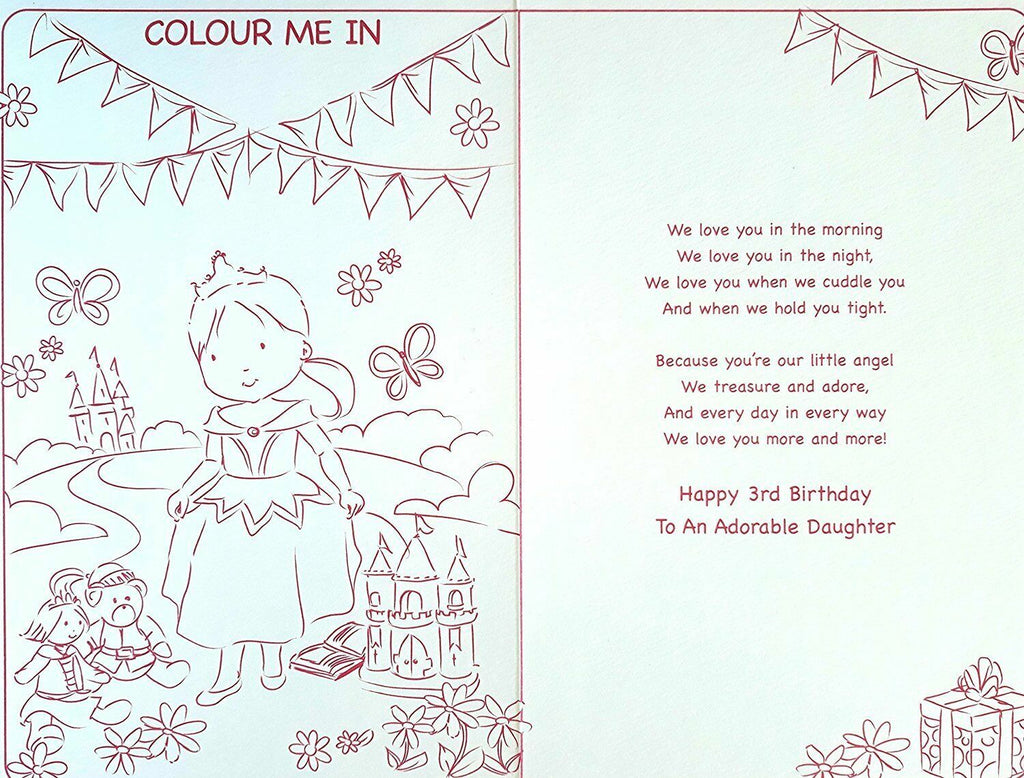 Daughter 3rd Birthday Card To A Special Large Colouring Activity Inside