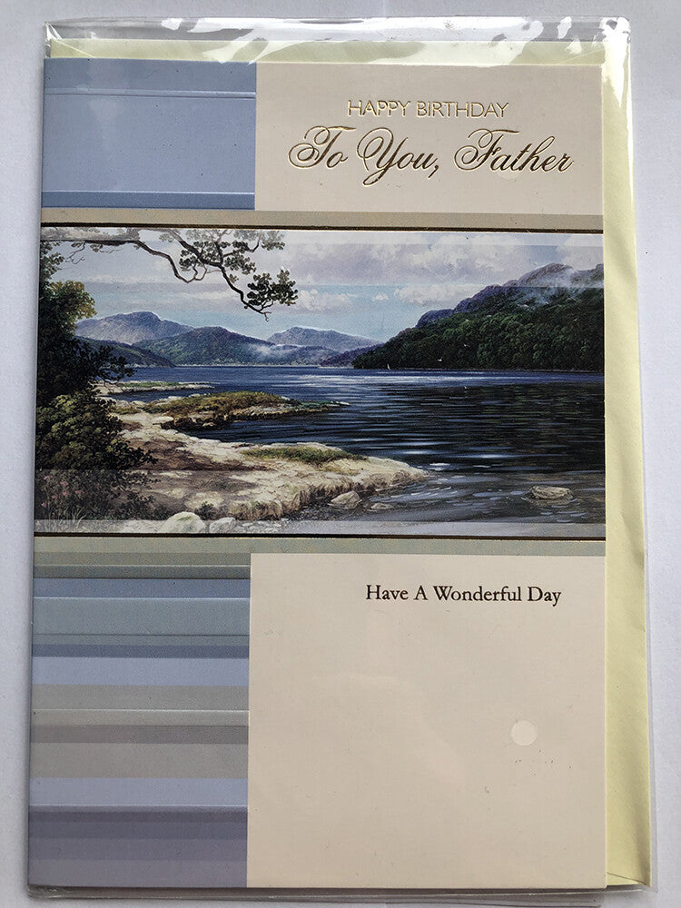 Father Happy Birthday Card Mountains Lake Tree Forest