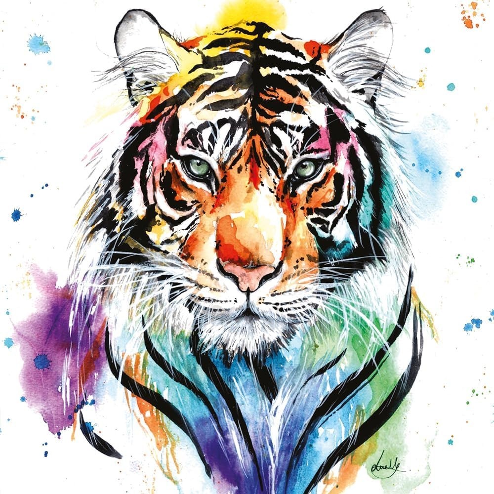 Tiger Greeting Card  Colourful Watercolour Wildlife  16x16cm  Blank Inside