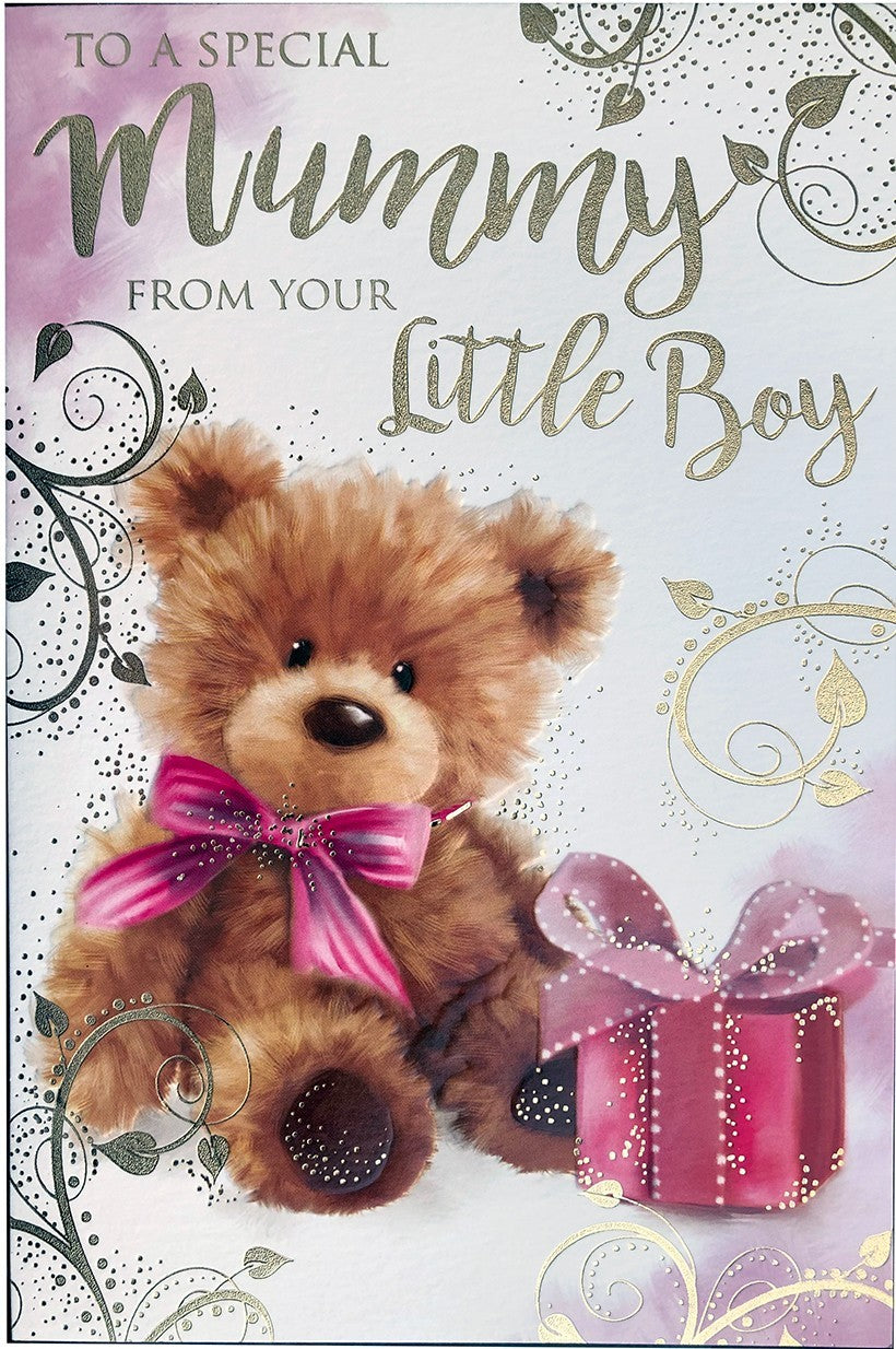 Mummy Birthday Card From Your Little Boy Bear & Present Design Lovely Verse