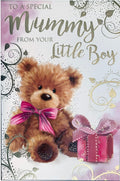 Mummy Birthday Card From Your Little Boy Bear & Present Design Lovely Verse