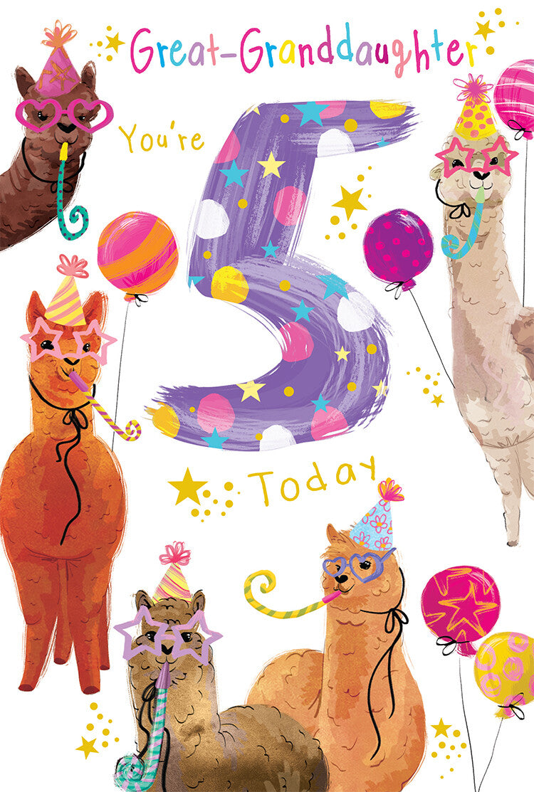 Great Granddaughter 5th Birthday Card Age 5 Alpacas 9" x 6" Lovely Verse