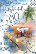 Husband 80th Birthday Card - Romantic Beach Scene - Wonderful 80 Today With Love