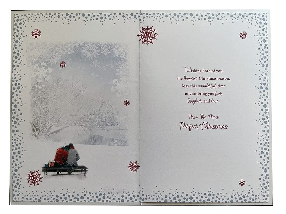Son & Daughter In Law Christmas Card Couple Sitting On Bench Design Lovely Verse