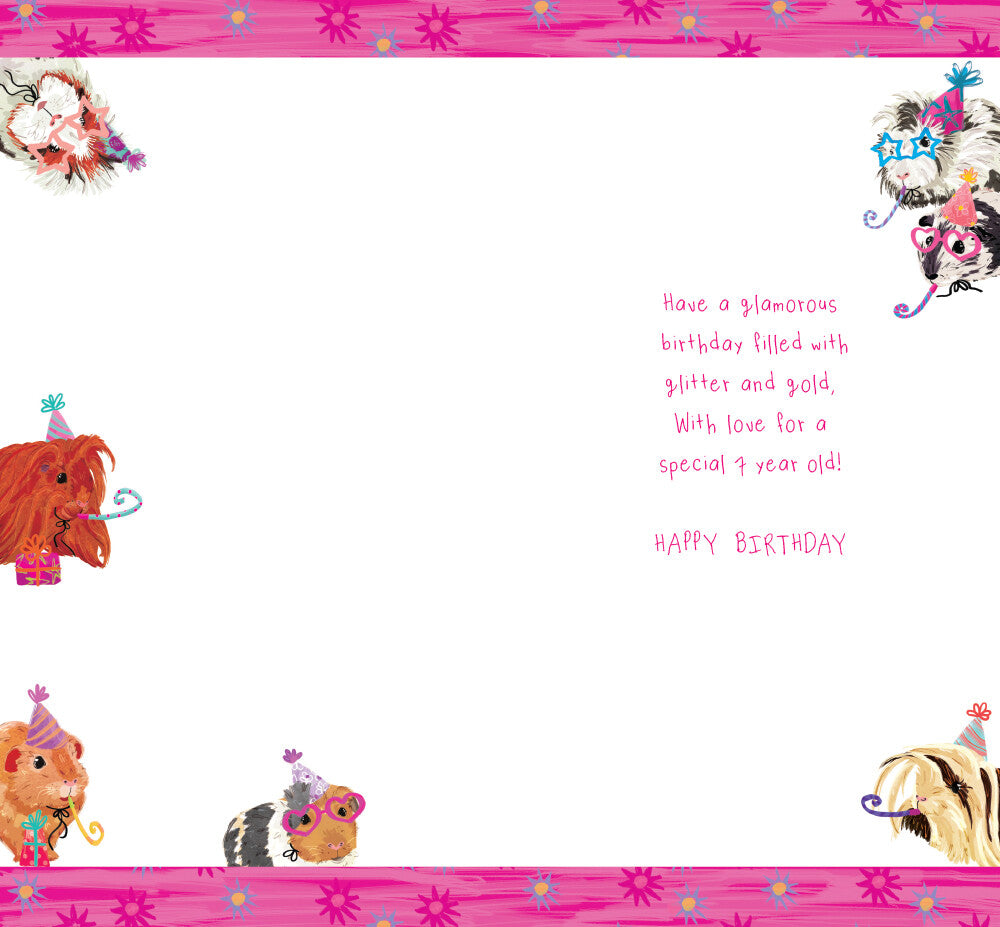 Age 7 Female 7th Birthday Card Guinea Pigs 9" x 5" Lovely Verse