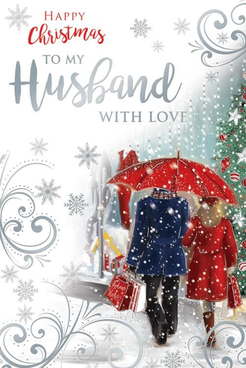 Husband Christmas Card With Love Couple Walking Snow Design Lovely Verse