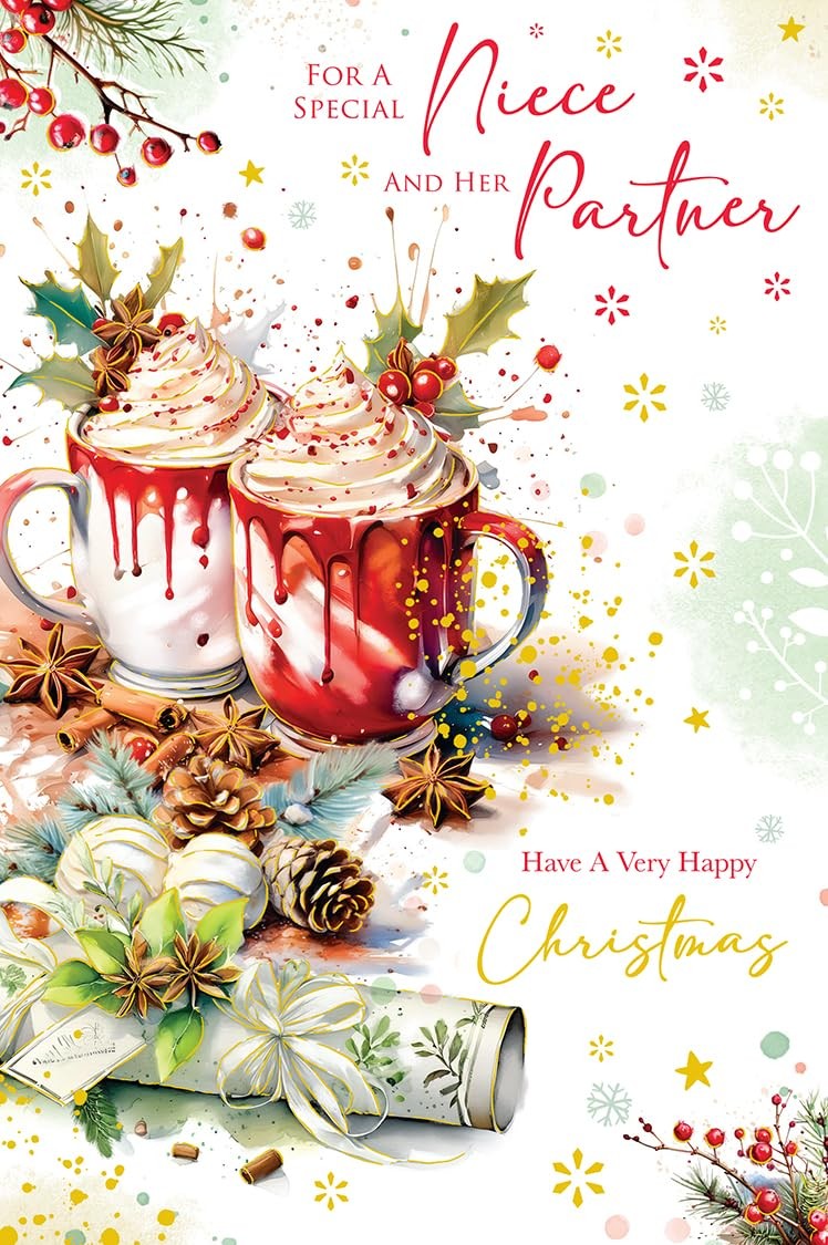 Christmas Card Niece & Partner Large Hot Chocolate Mugs Drinks 15x23cm