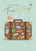 Travel Farewell Card Suitcase Design & Adventure Verse Quality Finish  14x21cm