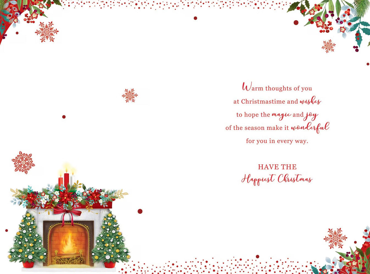 All The Family Christmas Card Open Fire Mantle Piece Design Lovely Verse