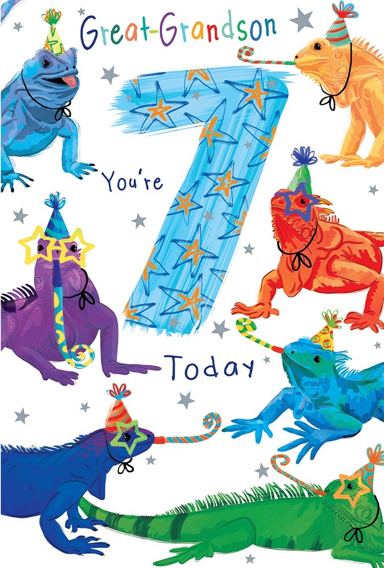 Great Grandson 7th Birthday Card Age 7 Iguanas 9" x 6" Lovely Verse