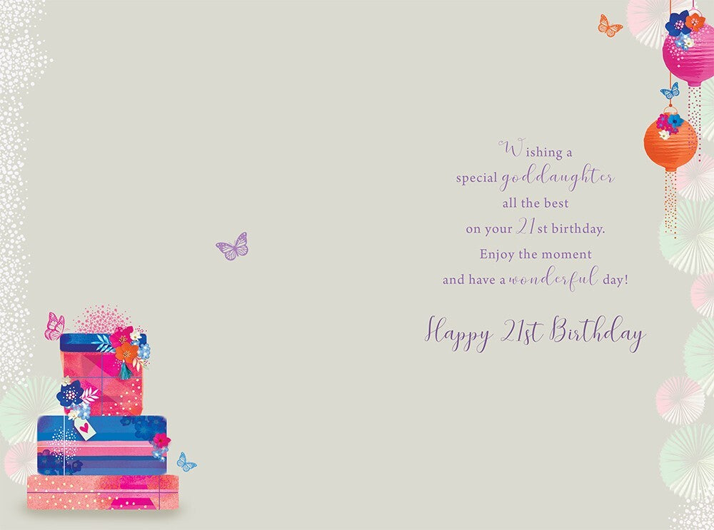21st Birthday Card for Goddaughter  Floral Lantern Design  15x23cm Insert