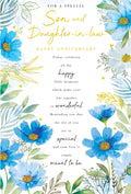 Son & Daughter in law Anniversary Card Flowers Foil Finish Lovely Verse