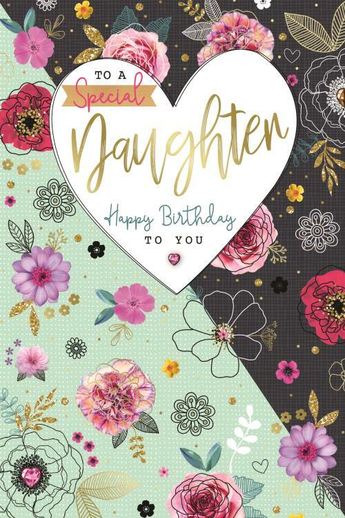 Daughter Happy Birthday Card Heart & Flowers Design Lovely Verse