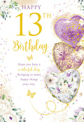 13th Birthday Card for Girl  Bright Modern Design with Heart Balloons