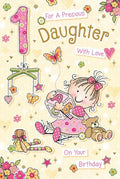 Daughter 1st Birthday Card 1 Toys Doll Mobile & Star Design Happy Lovely Verse