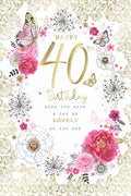 40th Happy Birthday Card 40 Today Flowers Butterfly Female Design Lovely Verse