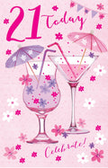 21st Happy Birthday Card 21 Today Celebrate Glasses Drinks Design Bright Modern