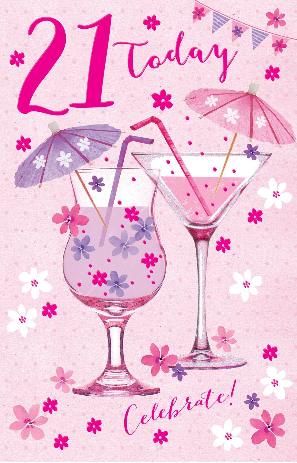 21st Happy Birthday Card 21 Today Celebrate Glasses Drinks Design Bright Modern