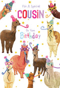 Female Cousin Birthday Card Alpacas 9" x 6" Lovely Verse