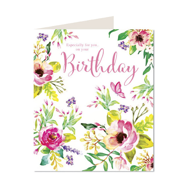 Open Happy Birthday Card Female Flower & Butterfly Design Lovely Bright