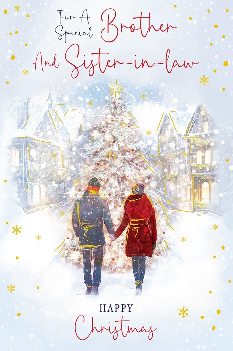 Christmas Card Brother & Sister In Law Large Couple Snow Scene 15x23cm