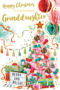 Granddaughter Christmas Card Modern Tree & Baubles Large 9" x 6" Lovely Verse
